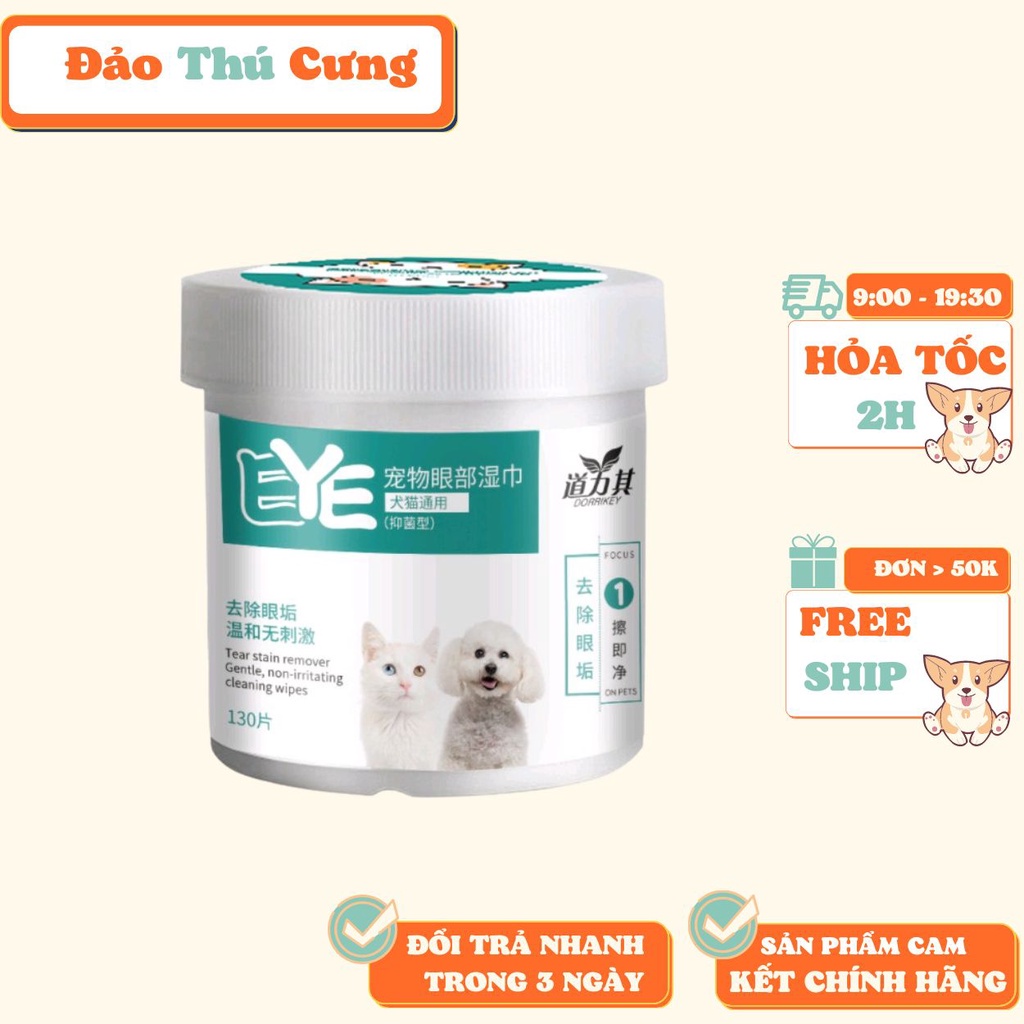 Khăn Ướt Lau Mắt Cho Chó Mèo, Lau Tai Bẩn Cho Thú Cưng Chiết Xuất Từ Cây Lô Hội 130 Miếng.