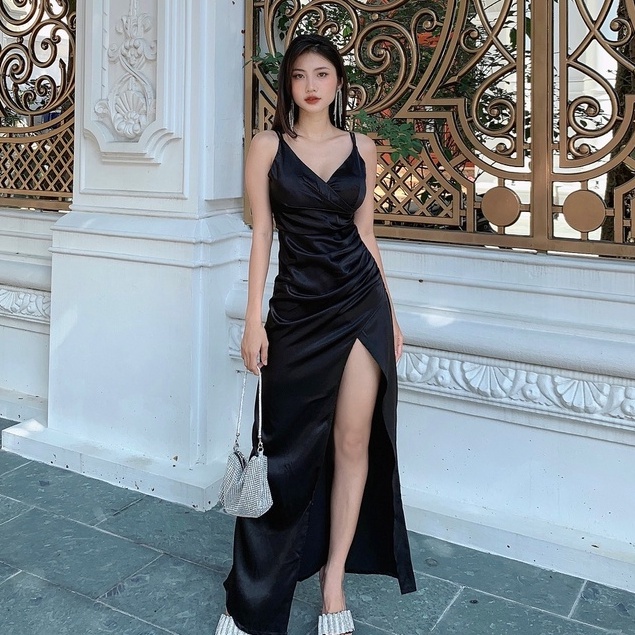 Đầm Dự Tiệc Dài 2 Dây Xẻ Tà 3 Màu Siêu Quyến Rũ - NV77