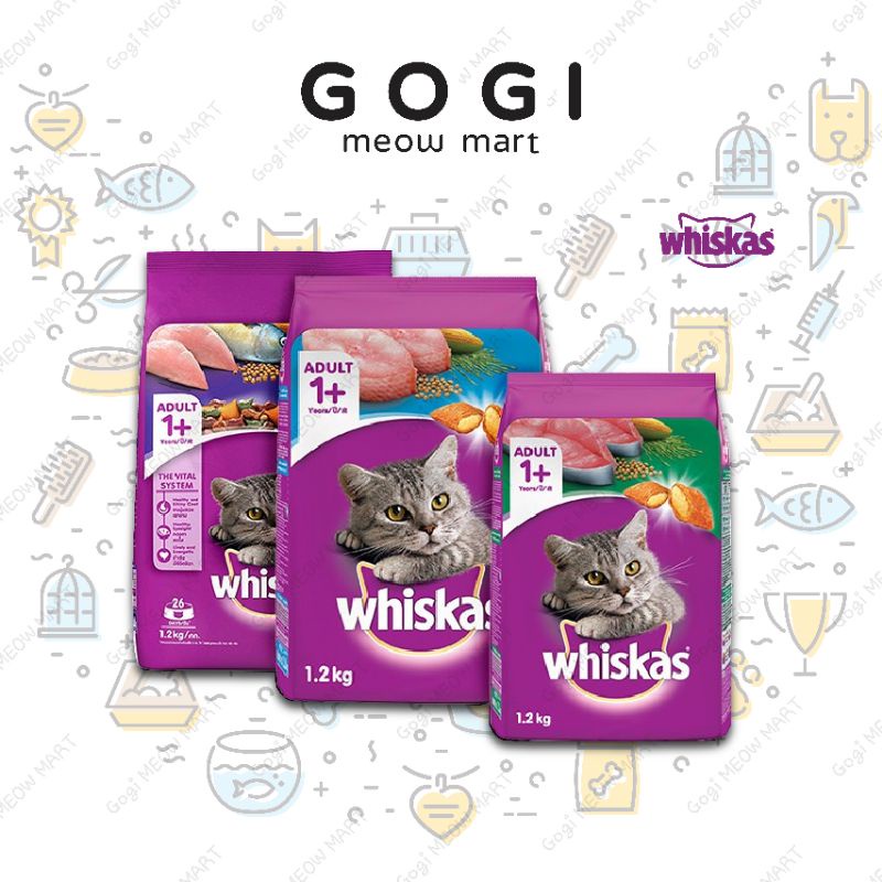 Hạt WHISKAS [1.2KG] cho Mèo lớn 3 mùi vị - Thức ăn dinh dưỡng thú cưng Gogi MEOW MART