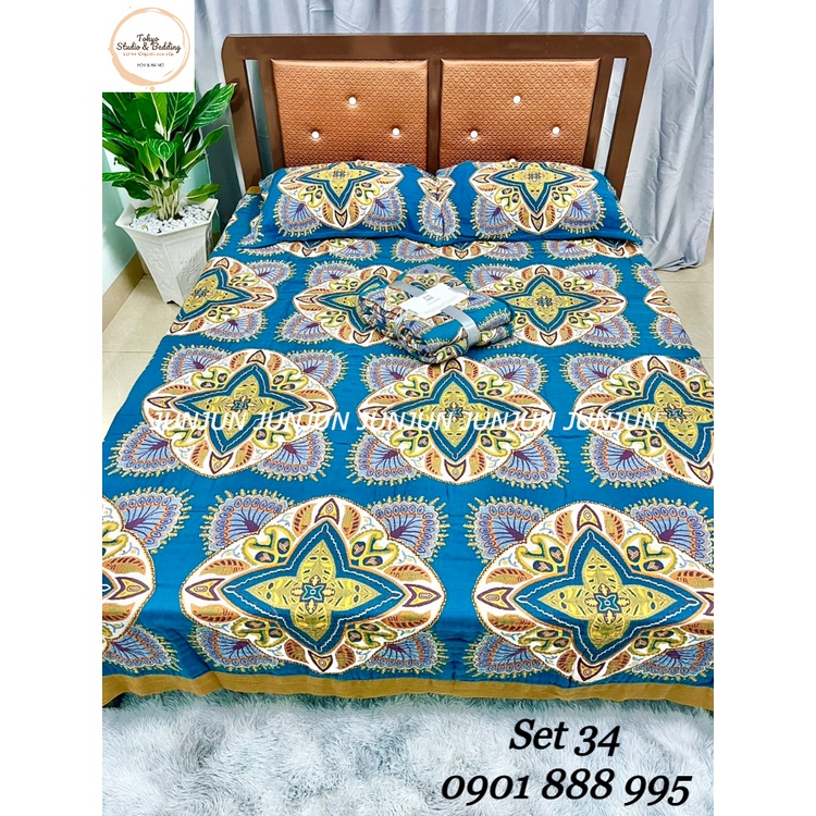 (2)TH Set Chăn Ga Gối vải Xô Organic cotton sợi tre