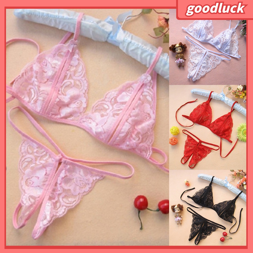 Set áo ngực quần lót lọt khe trang trí ren phong cách gợi cảm