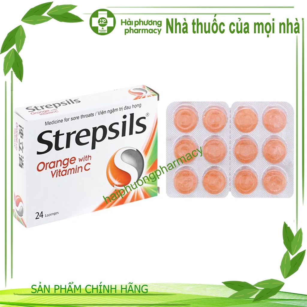 Viên ngậm Strepsils vị cam cùng Vitamin C hộp 24 viên