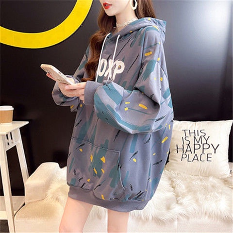 Áo hoodie nữ form rộng dài oversize loang quảng châu nỉ có mũ áo hoodie nữ form rộng học sinh đi chơi đi hoc TTJ140