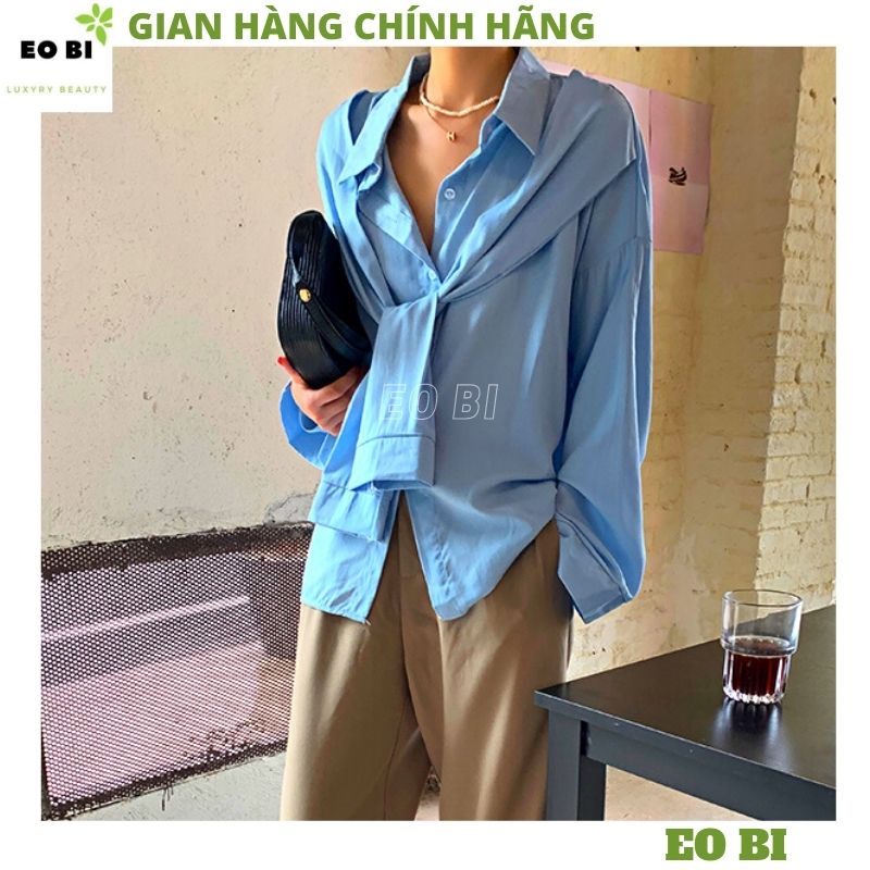 Áo Sơ Mi Nữ form rộng Lụa hàn Kiểu buộc nơ cổ đẹp dài tay ulzzang vintage hàn quốc cao cấp trơn -EOBI | BigBuy360 - bigbuy360.vn
