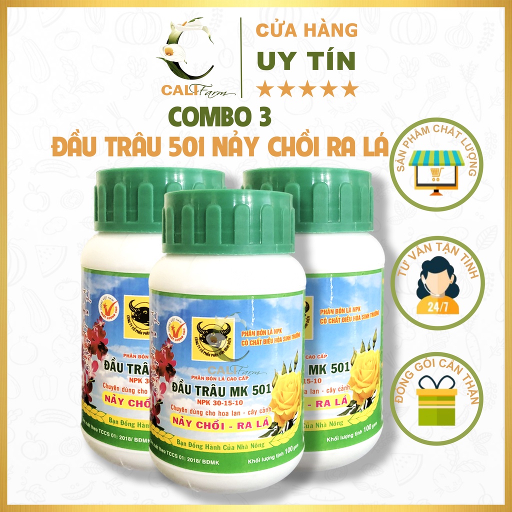 [Combo 3] Phân Bón Đầu Trâu 501 - Nảy Chồi, Ra Lá cho lan và hoa kiểng 100g