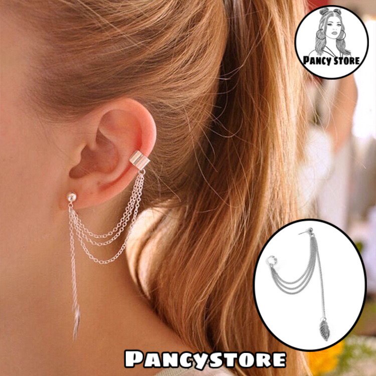 khuyên tai và kẹp vành tai chiếc lá thả dây xích