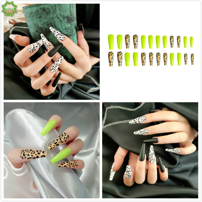 Set 24 móng tay giả thiết kế dáng dài phong cách Hàn Quốc