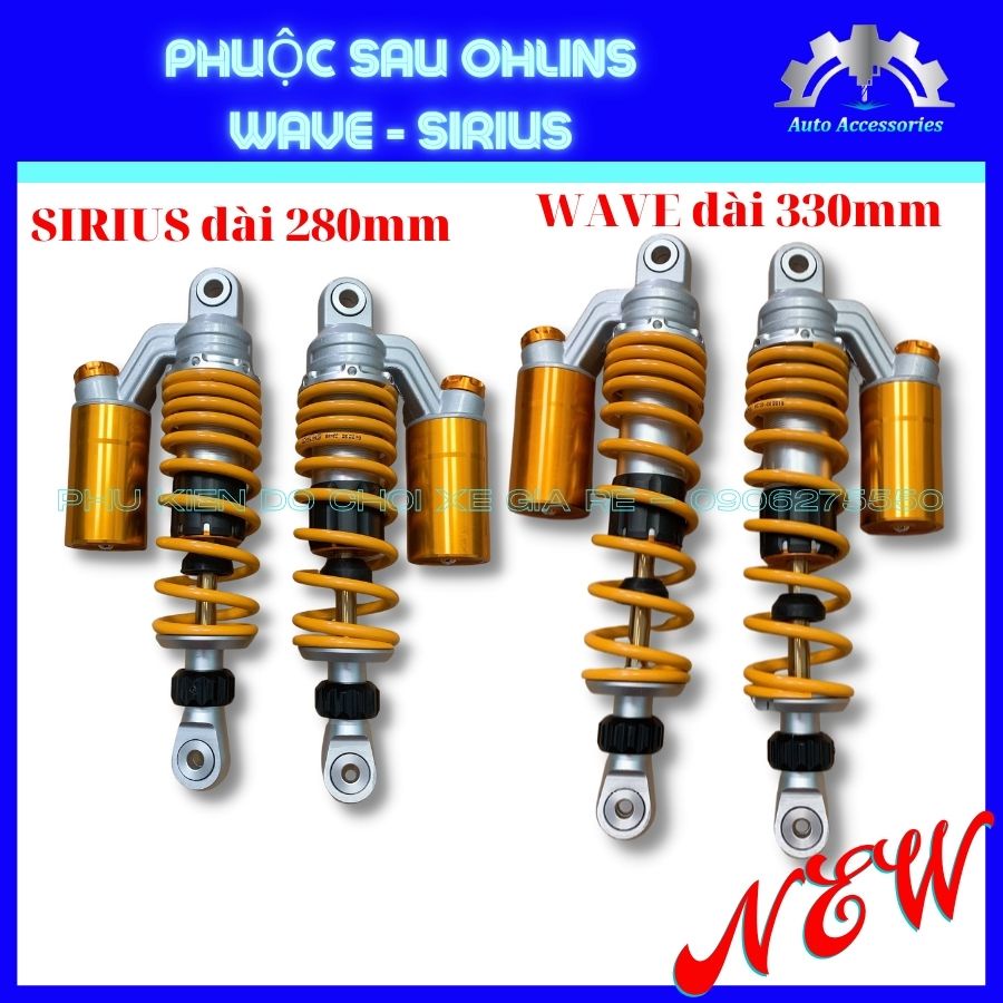 NEW 100% - Phuộc Sau Ohlins Bình Dầu gắn WAVE FUTURE SIRIUS Lò Xo Vàng Ty Vàng Có Tăng Chỉnh giảm sóc tốt độ nhúng êm ái