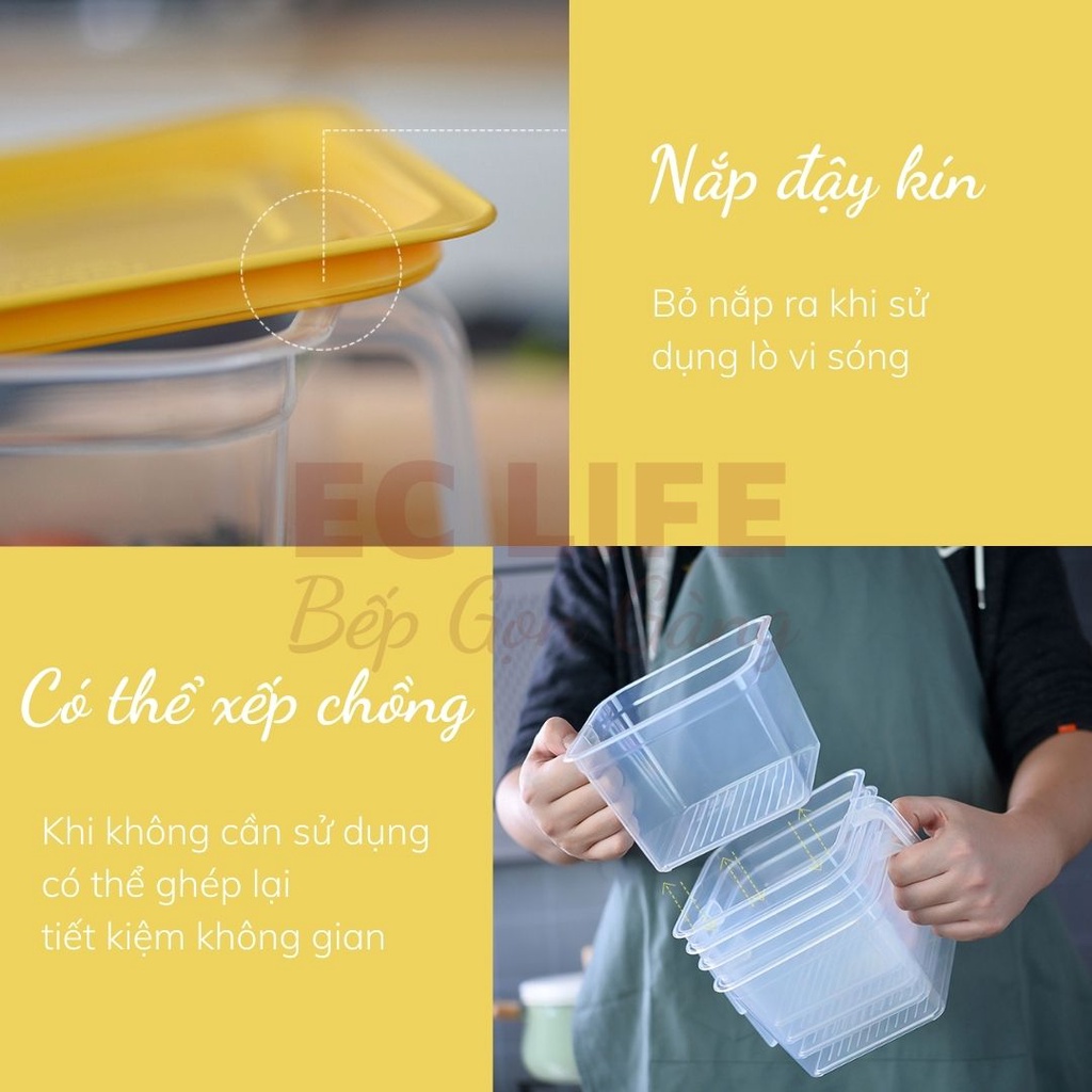 Hộp Nhựa Đựng Thực Phẩm Tủ Lạnh, Hộp Đựng Ngũ Cốc Nắp Kín Có Tay Cầm Tiện Lợi Dung Tích 1.4 lít EC Life 05A01