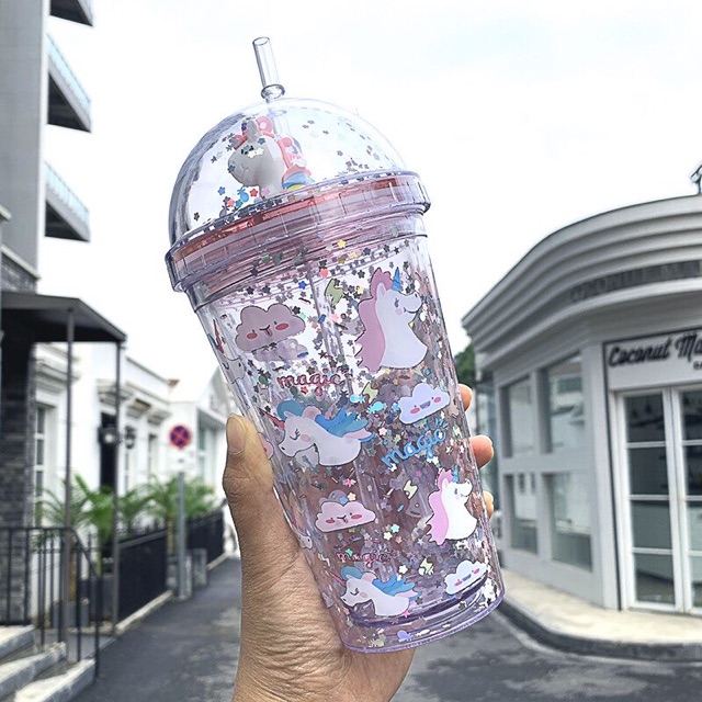 Ly giữ nhiệt kèm ống hút, cốc nước cute