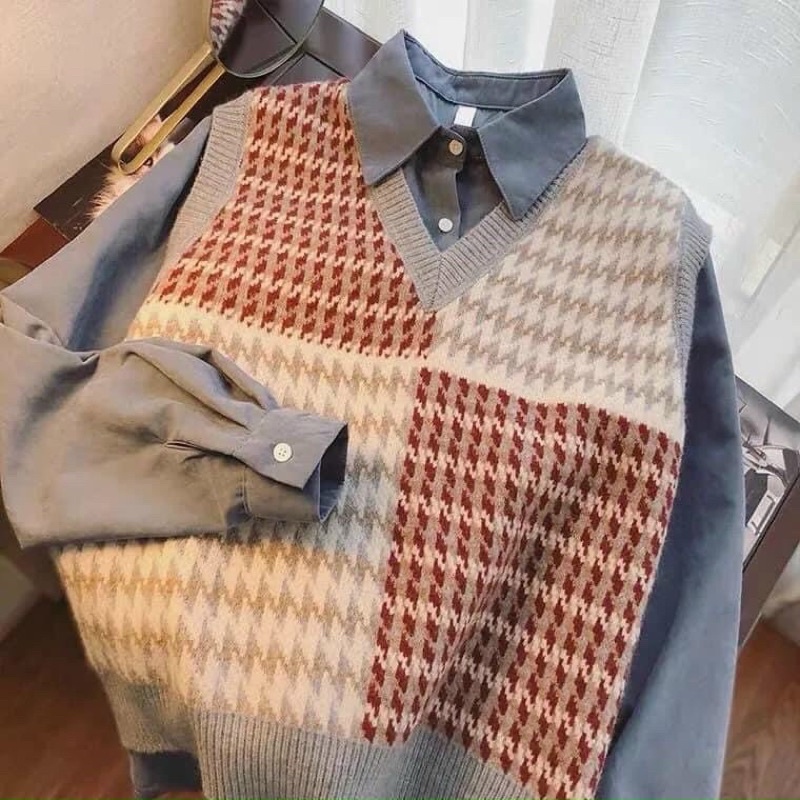 Áo gile len cổ tim (quảng châu)
