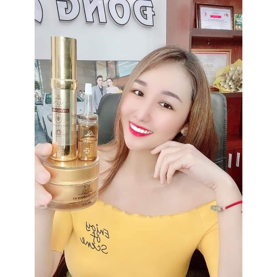 (CHÍNH HÃNG) COMBO MỸ PHẨM ĐÔNG ANH - SERUM COLLAGEN X3 + KEM FACE COLLAGEN X3 + CHỐNG NẮNG NỌC ONG MỸ PHẨM ĐÔNG ANH