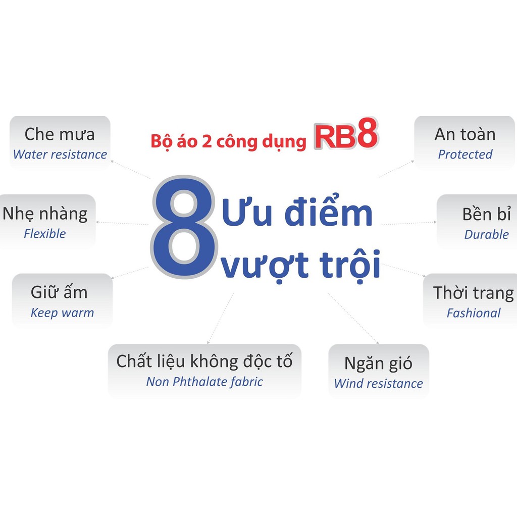 [ CAO CẤP] Áo mưa bộ 2 công dụng Rando RB8 ASNM-88, chất liệu Nylon/PVC cao cấp, nhẹ nhàng, ấm áp, tiện dụng- 123GO SHOP