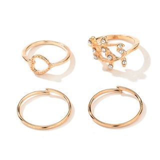 Nhẫn bộ 4 chiếc chiếc lá và trái tim