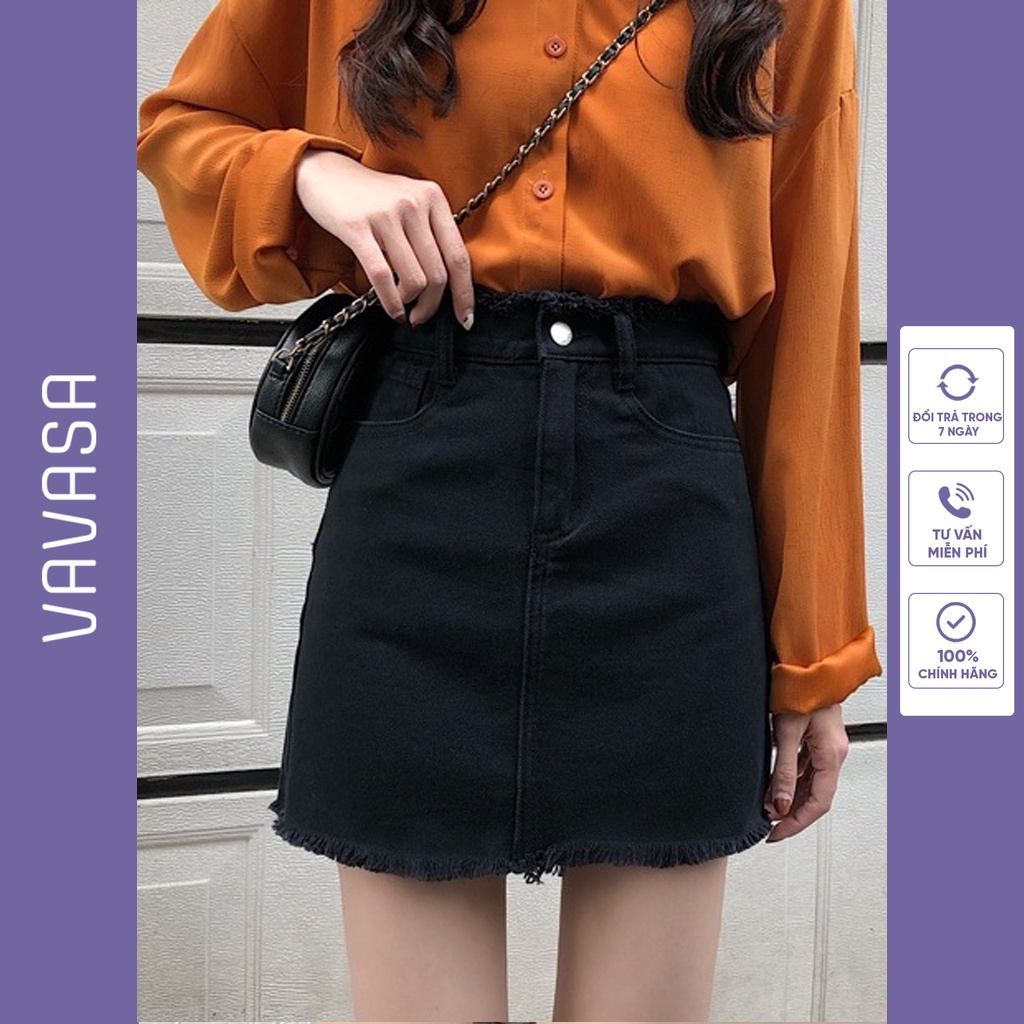 Chân váy Jeans ngắn chữ a lưng cao công sở bigsize VAVASA CV18