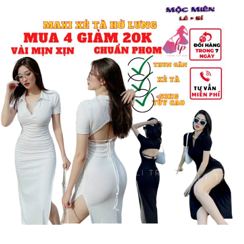 Đầm váy nữ maxi dài kiểu xẻ tà hở lưng đan dây ôm body tay ngắn thời trang dự tiệc sexy phong cách hàn thời - VD08.