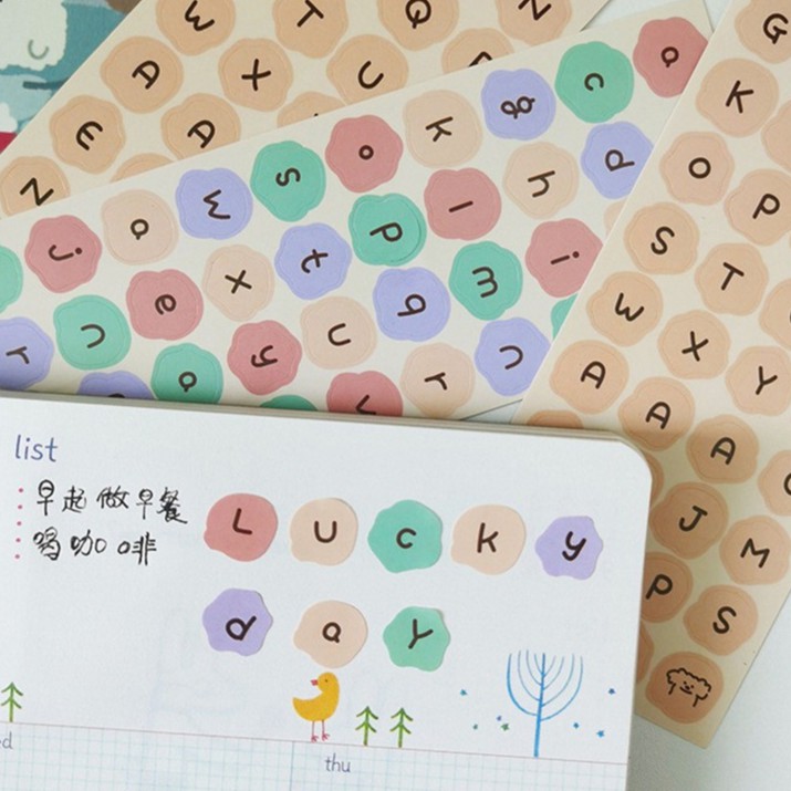 Sticker cute trang trí decor top loader ,Nhãn dán trang trí sổ lưu niệm hình bảng chữ cái màu kẹo xinh xắn ND13