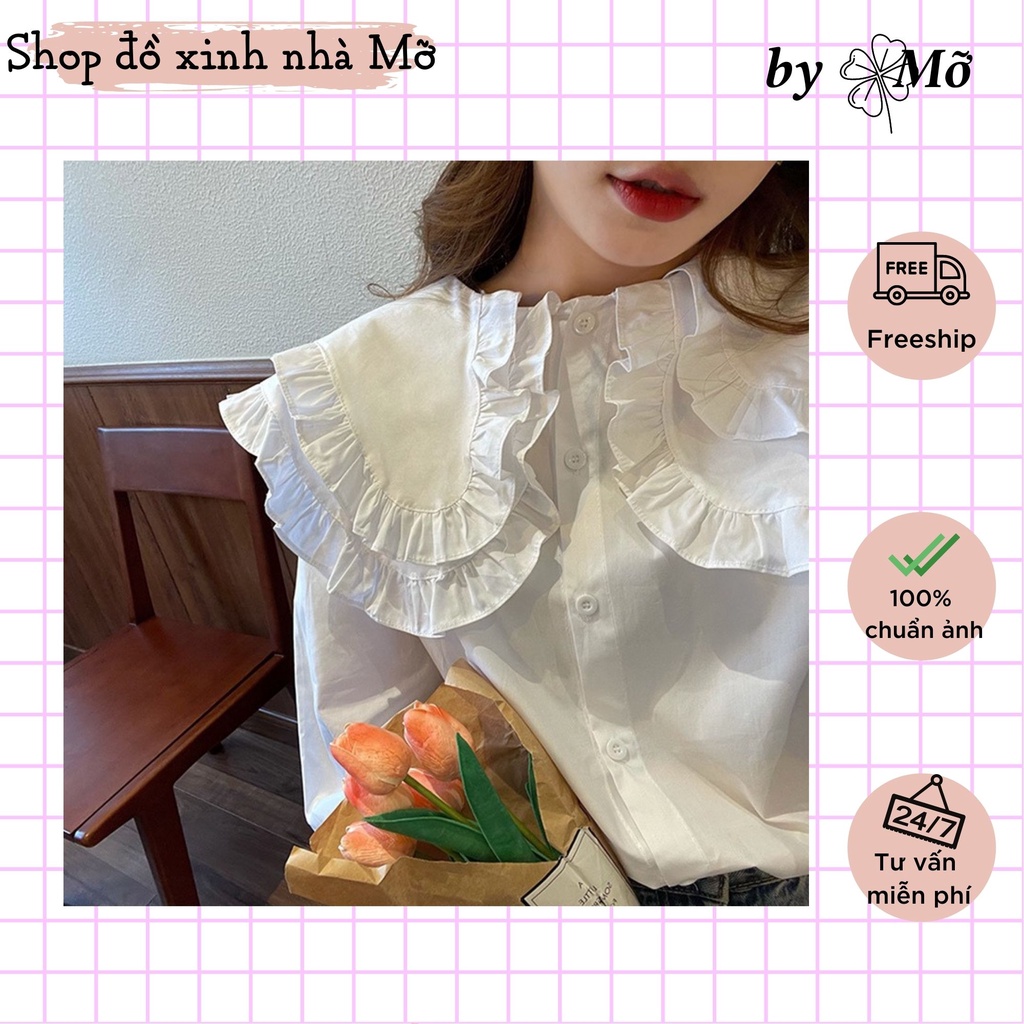 Áo sơ mi cổ bèo chất đũi mềm 2 màu phong cách ulzzang vintage hàn quốc siêu xinh