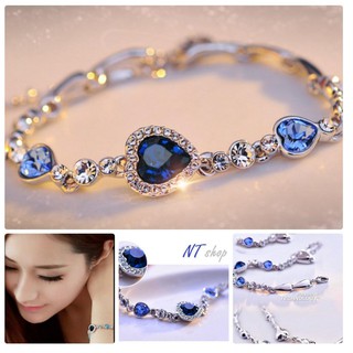 Vòng tay  Trái Tim  Đại  Dương Đính Đá Pha Lê Cao Cấp Xanh & Trắng Lấp Lánh Ngọt Ngào Đằm Thắm VTV04