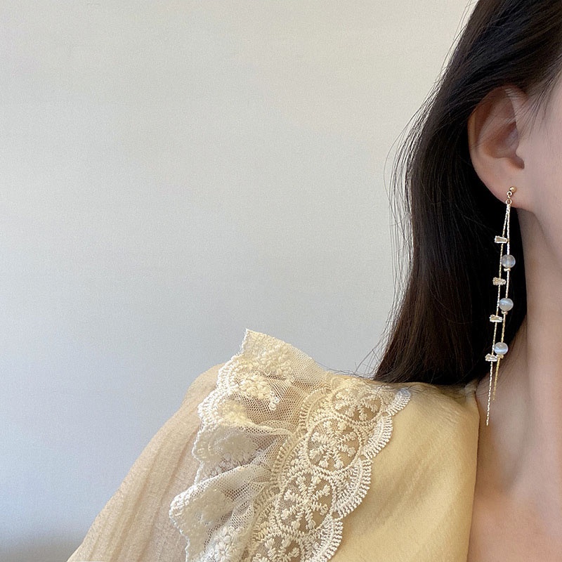 Khuyên Tai Bạc 925 Dáng Dài Đính Đá Opal Siêu Dễ Thương Cho Nữ