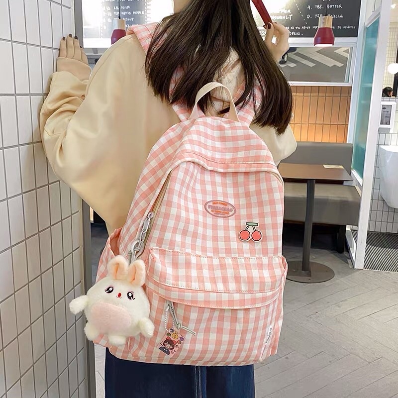 Balo học sinh caro sọc tặng kèm stiker ngẫu nhiên