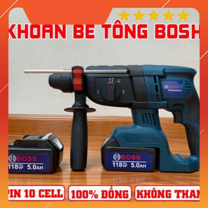 náy khoan,đục bê tông chạy pin BOSS 118V ,3 chức năng 2 pin chuẩn 10 sell mô tơ 100% đồng