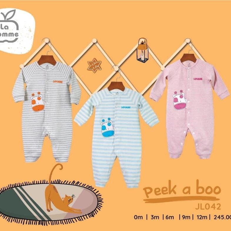 JL042 Bộ Body dài tay La pomme Peek a Boo cho bé trai bé gái (0-18 tháng) - chất cotton dày