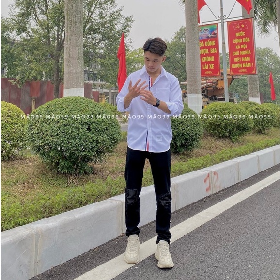 áo sơ mi  thom browne sọc cổ nam,nữ dài tay gấp cổ. Ảnh thật tự chụp | BigBuy360 - bigbuy360.vn