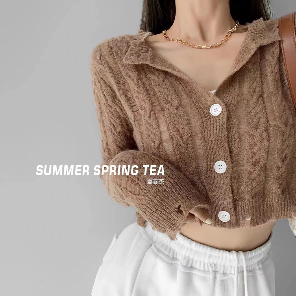 Áo Khoác Cardigan Dệt Kim Dáng Ngắn Phong Cách Hàn Quốc Thời Trang Thu Đông Cho Nữ