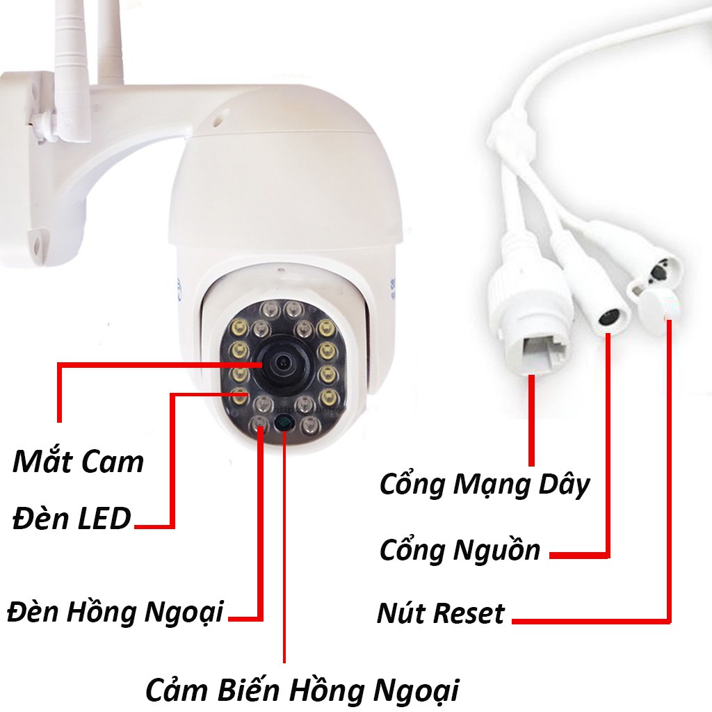Camera yoosee ngoài trời 4 râu, 20 ĐÈN ,THÂN XOAY, 3.0 MP Ban Đêm Có Màu - Camera wifi kèm thẻ nhớ yoosee | BH 12 Thán | BigBuy360 - bigbuy360.vn