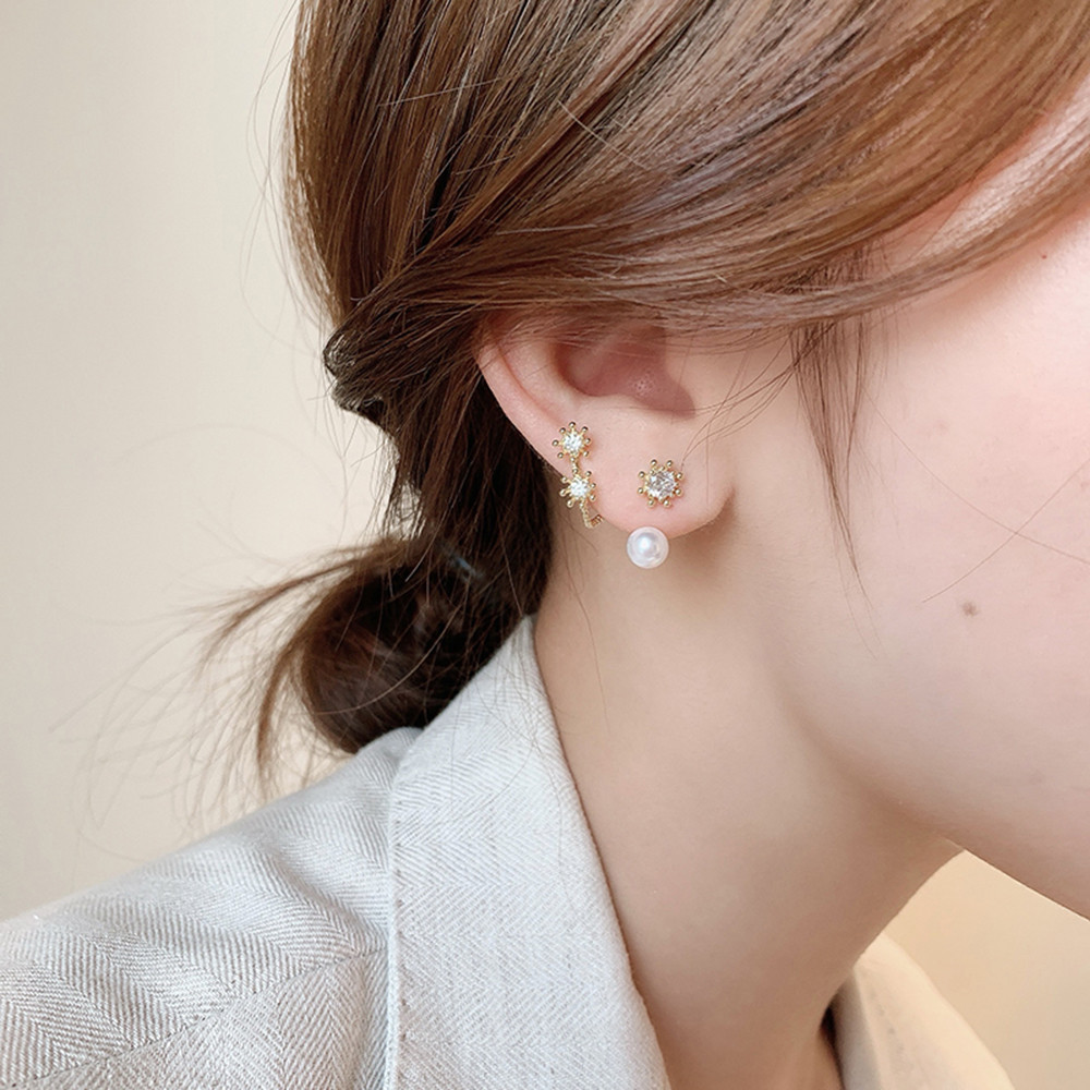 Khuyên Tai Hoa Hướng Dương Khảm Đá Phối Ngọc Trai Giả Thời Trang