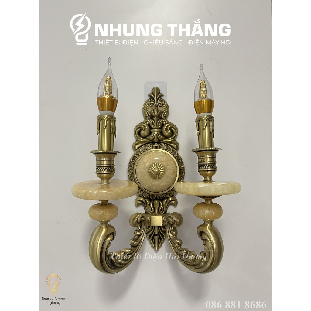 Đèn Tường Nến Đồng Đá Cổ Điển Cao Cấp 8852-2 - Đèn Trang Trí Phòng Khách,Phòng Thờ - Tặng Kèm 2 Bóng Led - Bảo Hành 1Năm