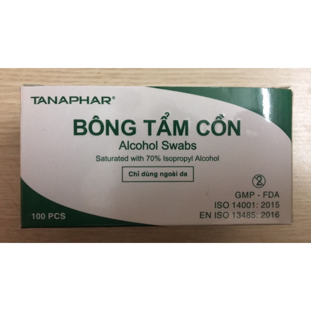 Bông tẩm cồn y tế Tanaphar sát khuẩn khử trùng - Hộp 100 miếng, hàng chính hãng dược Tân Á