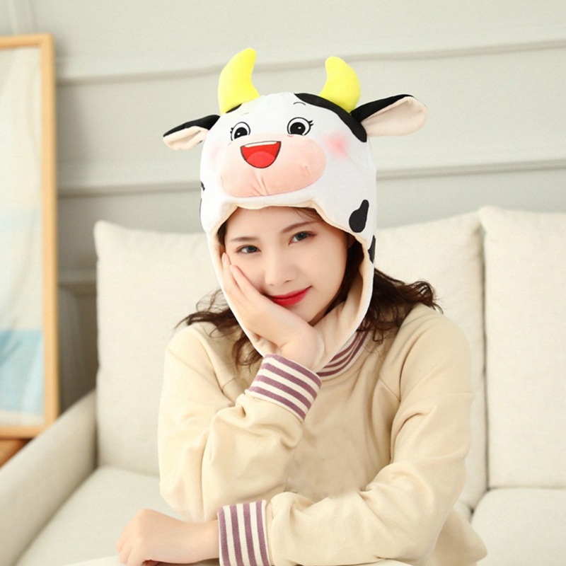 Mũ Nhồi Bông Giữ Ấm Hình Bò Sữa Hoạt Hình Vui Nhộn Cho Bé