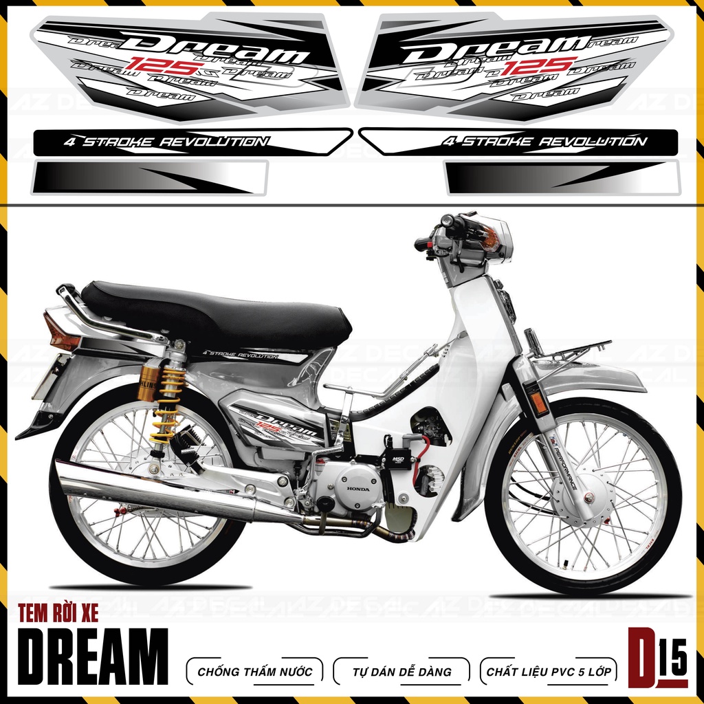 Tem Rời Dán Xe Dream Việt & Thái Thiết Kế | D15 | Decal Chế Chất Liệu Chống Nước, Chống Phai Màu, Dễ Dàng Tự Dán