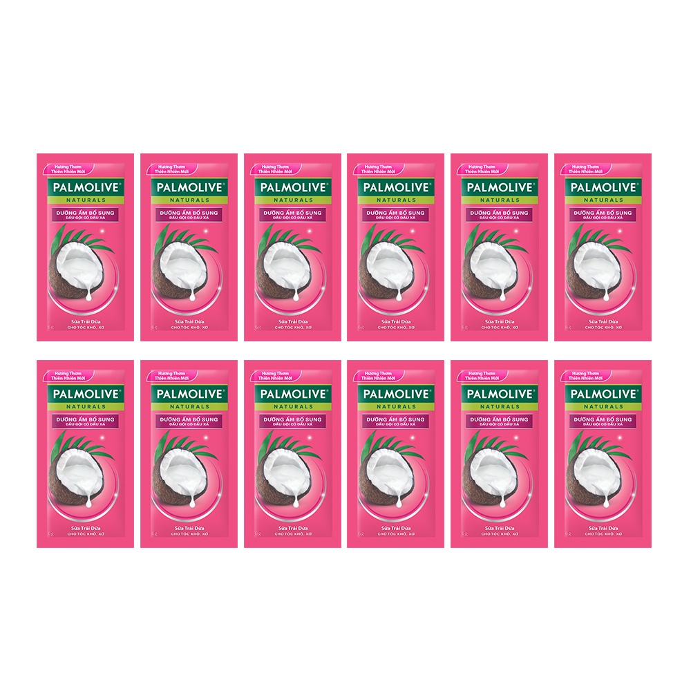 Bộ 12 gói dầu gội kèm dầu xả Palmolive Dưỡng Ẩm bổ sung từ sữa dừa &amp; protein 6g