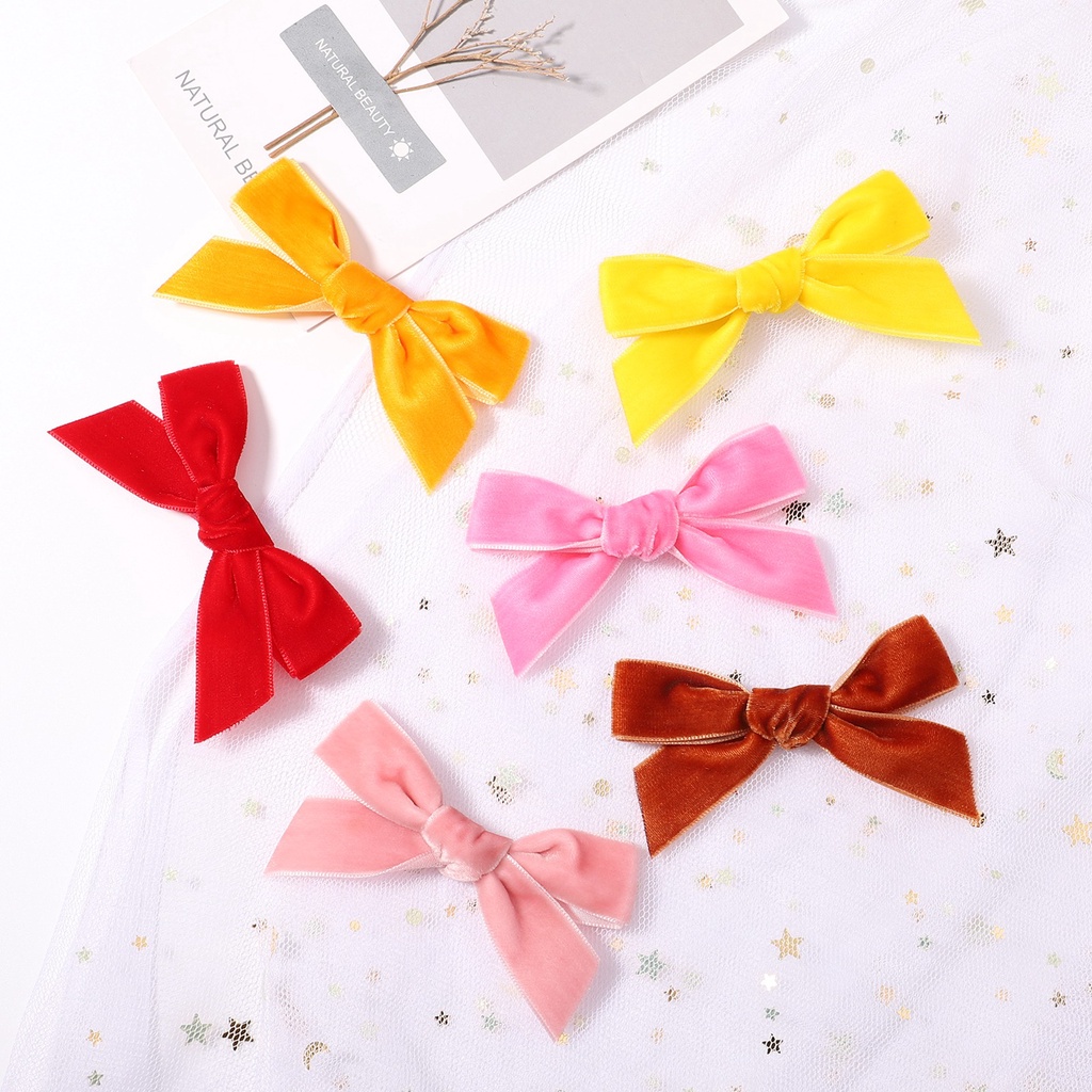 Set 2 kẹp tóc KIDSBOWS đính nơ vải nhung 3.1 inch xinh xắn dễ thương dành cho bé gái