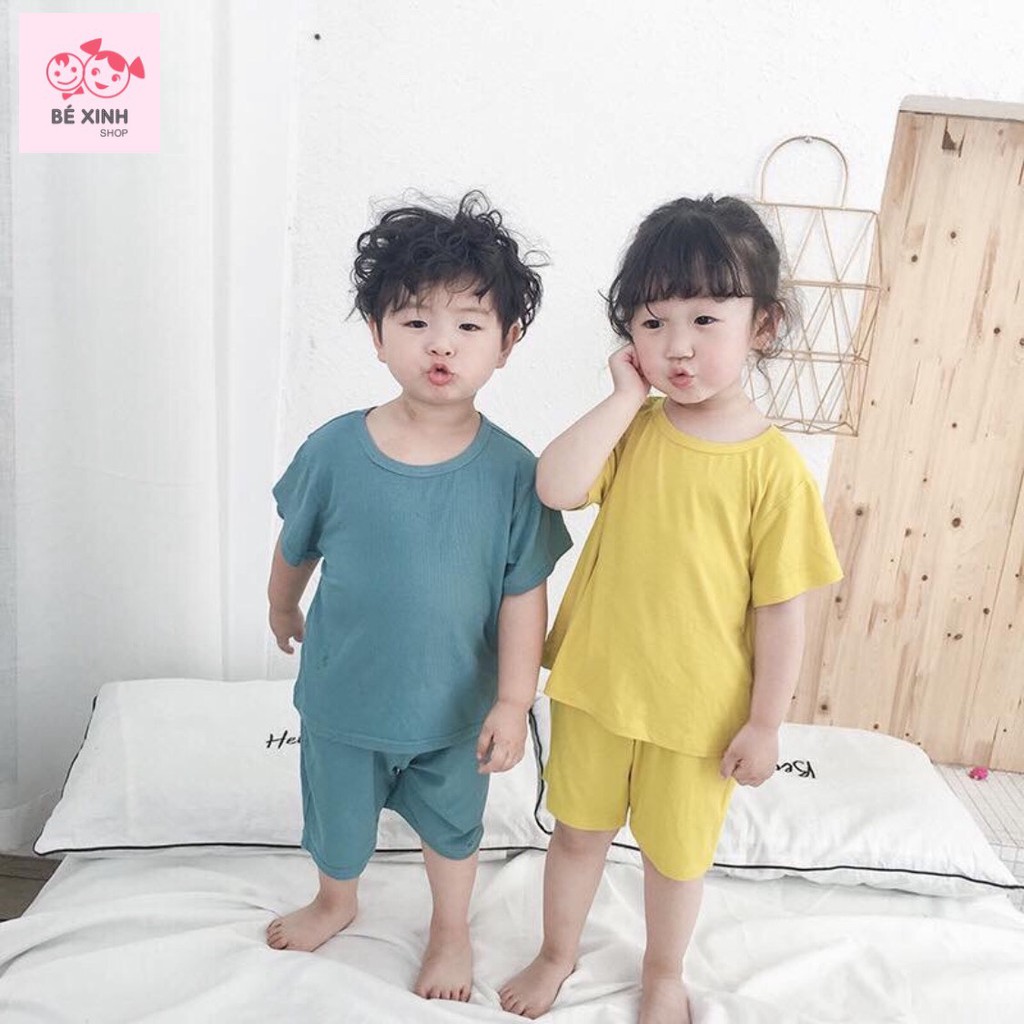 [Siêu rẻ] Bộ Minky Mom cộc tay bộ Minky Mom tay ngắn mẫu trơn cho bé trai bé gái mặc nhà mùa hè thun lạnh