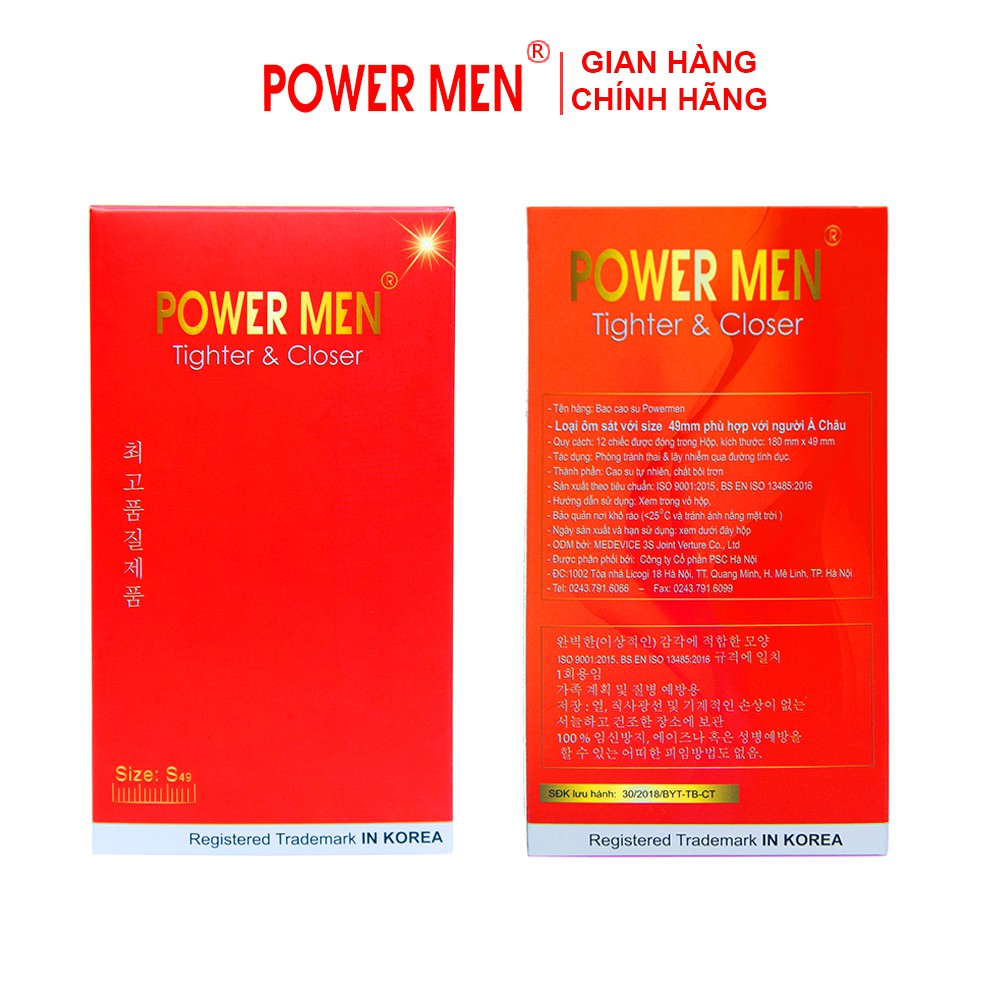 Bao cao su ôm sát 49mm Powermen Tighter &amp; Closer Size nhỏ bcs gia đình
