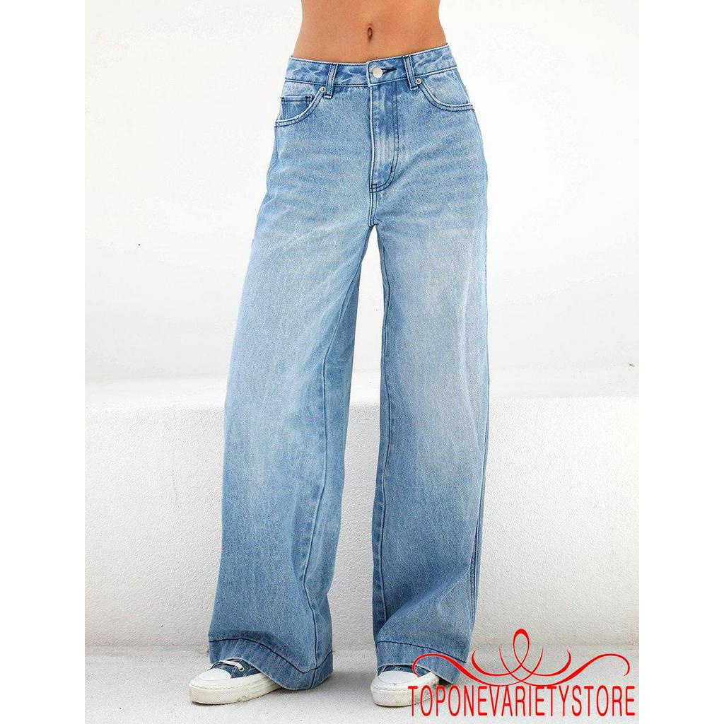 Quần jeans dài ống rộng phong cách thời trang năng động cho nữ