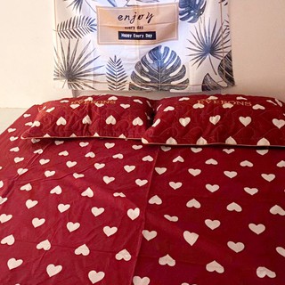 Bộ grap giường 1m6 1m8 💖 ẢNH THẬT 💖 1 ga nệm 2 áo gối 45 x 65 cm mẫu tim trắng đỏ - LINHALMONDS