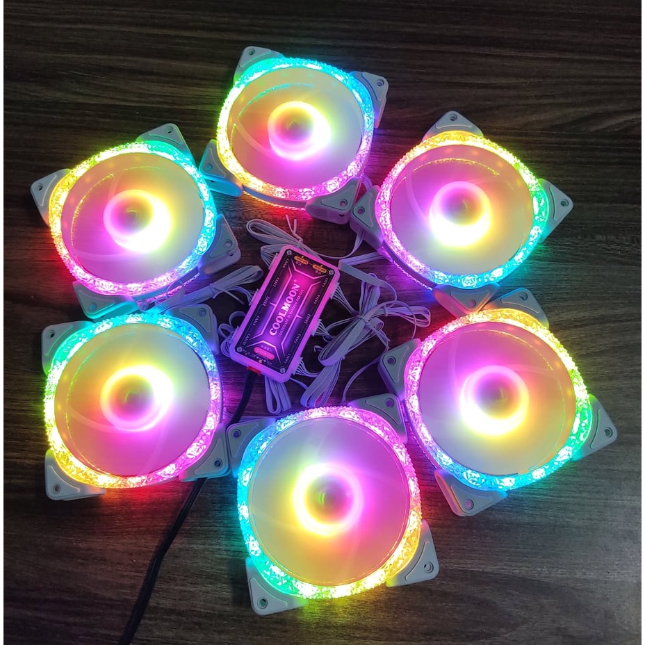 Quạt Tản Nhiệt Diamond U1 Trắng 12cm Fan Led RGB Bộ 6 Quạt Đồng Bộ Hub Coolmoon, Hub Sync Mainboard