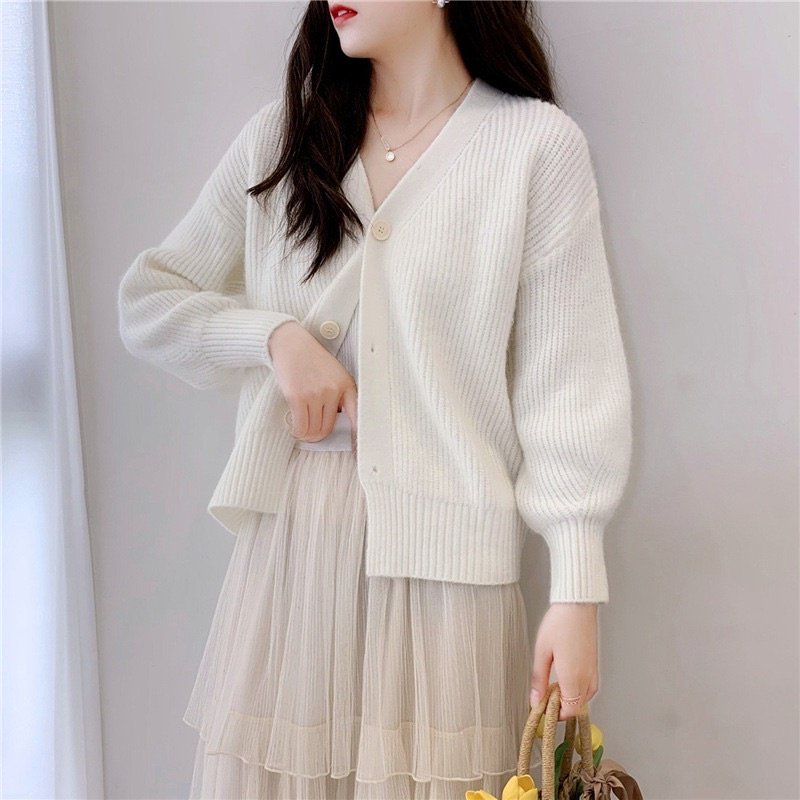 Áo  Len Nữ  Áo cadigan len đẹp, Tay Bồng, trẻ trung, chất liệu len dày mịn không xù lông
