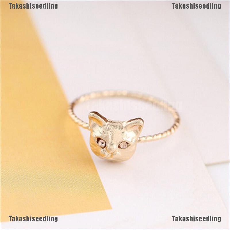 1 Nhẫn Đính Đá Hình Chú Mèo Màu Vàng Đen Dễ Thương Cho Nữ