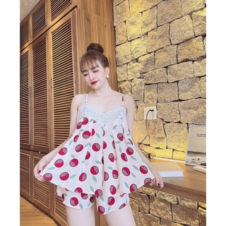 Đồ bộ pijama lụa mango đùi dây tiểu thư - form 40-58kg