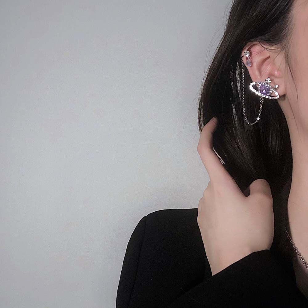 MXGOODS Bông Tai Hình Trái Tim Đính Đá Màu Tím Thời Trang Phong Cách Hàn Quốc Cho Nữ