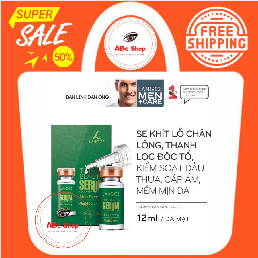SERUM COLLAGEN+ ĐẸP DA THANH LỌC DA - GIẢI ĐỘC TỐ NIGHT DETOX 12ML LANGCE dành cho NAM