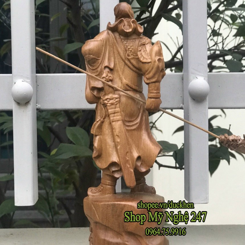 Tượng Quan Công Cầm Đao Mini Gỗ Bách Nguyên Khối 💓 Tượng Quan Vũ hay Quan Vân Trường