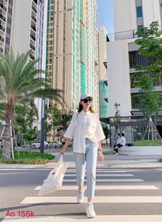 Áo sơ mi oversize trắng 1 túi hộp