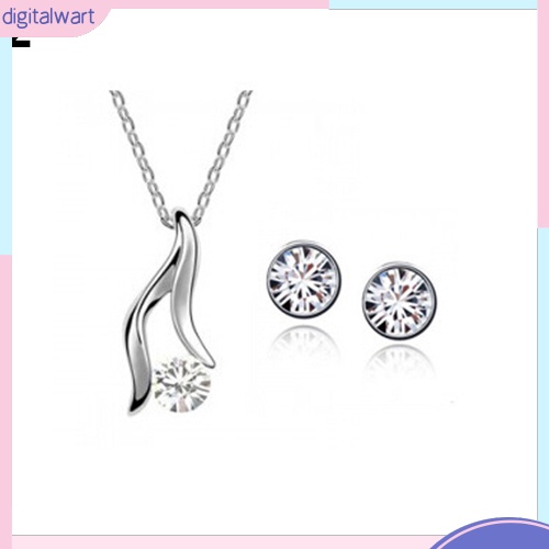 Bộ Vòng cổ + Bông Tai Mạ Bạc Đính Đá Sang Trọng Cho Nữ